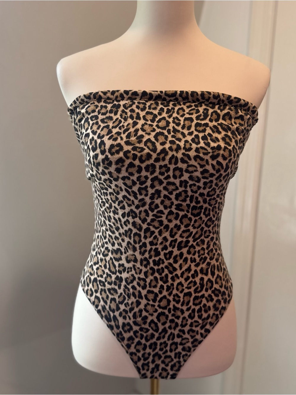Gaze Leopard Print Strapless Bodysuit Bandeau Stretch One Piece Size Medium